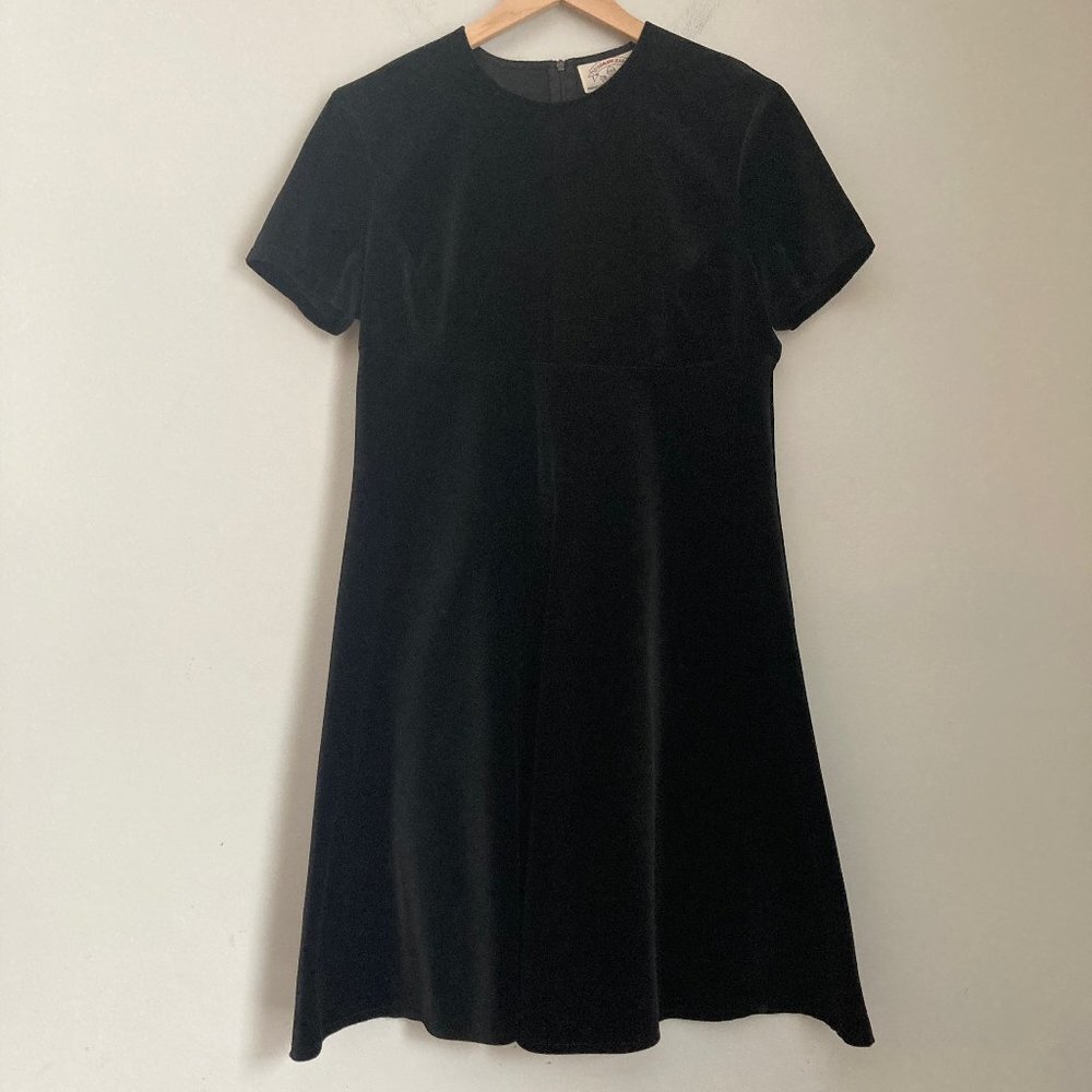 Armani Jeans Velvet Babydoll Dress US 12 Black Short Sleeve 90s Grunge Goth